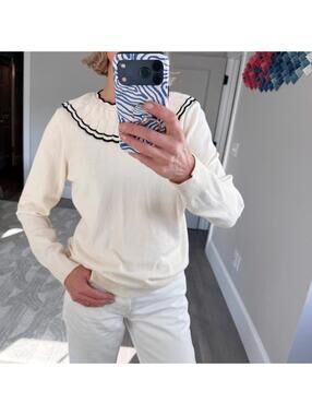 Cyrillus Paris Ruffled Pierrot Collar Knit Sweater Size M
